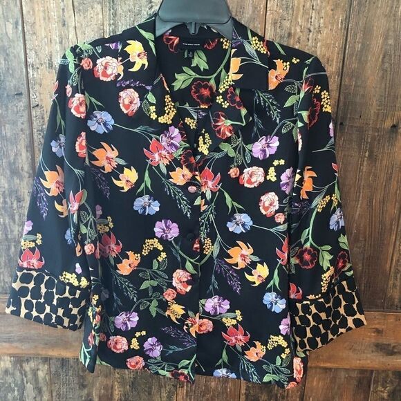 WWW Sz S Black Floral Oversized Relaxed Fit Lounge Casual Top - Picture 2 of 8